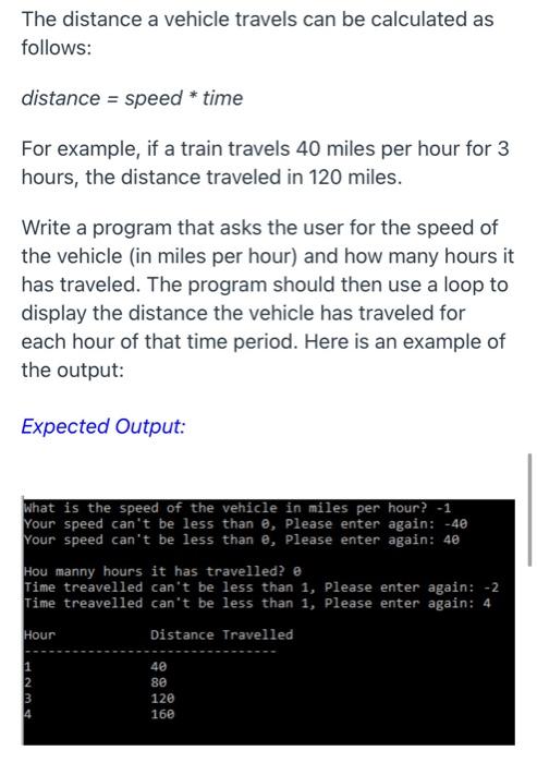 Solved The distance a vehicle travels can be calculated as | Chegg.com