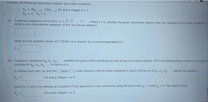 Solved Consider the following recurrence relation and | Chegg.com