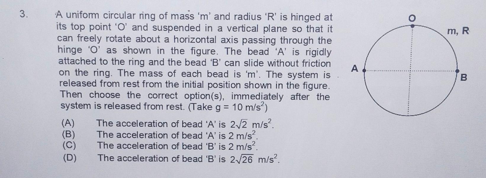 Solved A uniform circular ring of mass ' m ' and radius ' R | Chegg.com