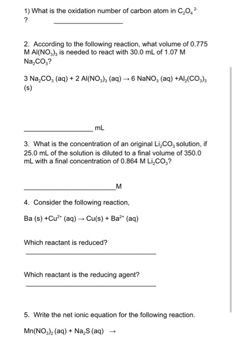 Solved 1) What Is The Oxidation Number Of Carbon Atom In 