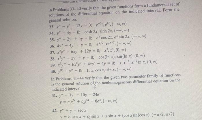 Solved array, sout In Problems 33-40 verify that the given | Chegg.com