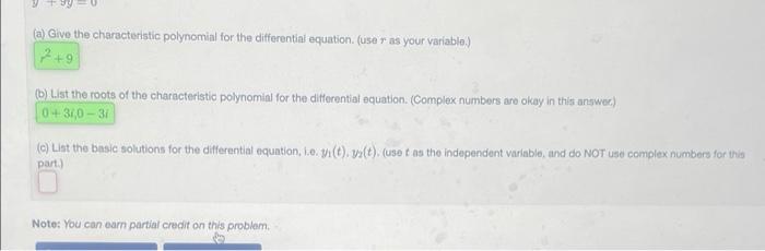 Solved Second Order Complex: Problem 1 (3 points) V +9y=0 | Chegg.com