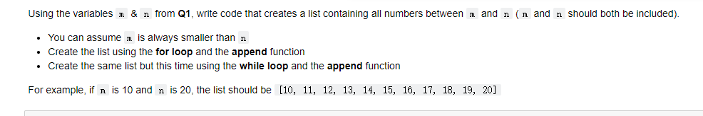 Solved Using the variables m & n from Q1, write code that | Chegg.com