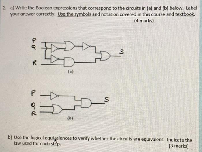 Solved 2. a) Write the Boolean expressions that correspond | Chegg.com