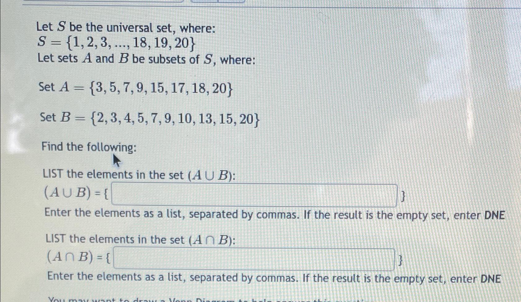 Solved Let S ﻿be The Universal Set, | Chegg.com