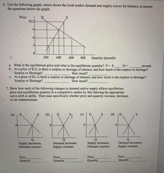 Solved DEMAND AND SUPPLY WORKSHEET 1. The following set of | Chegg.com