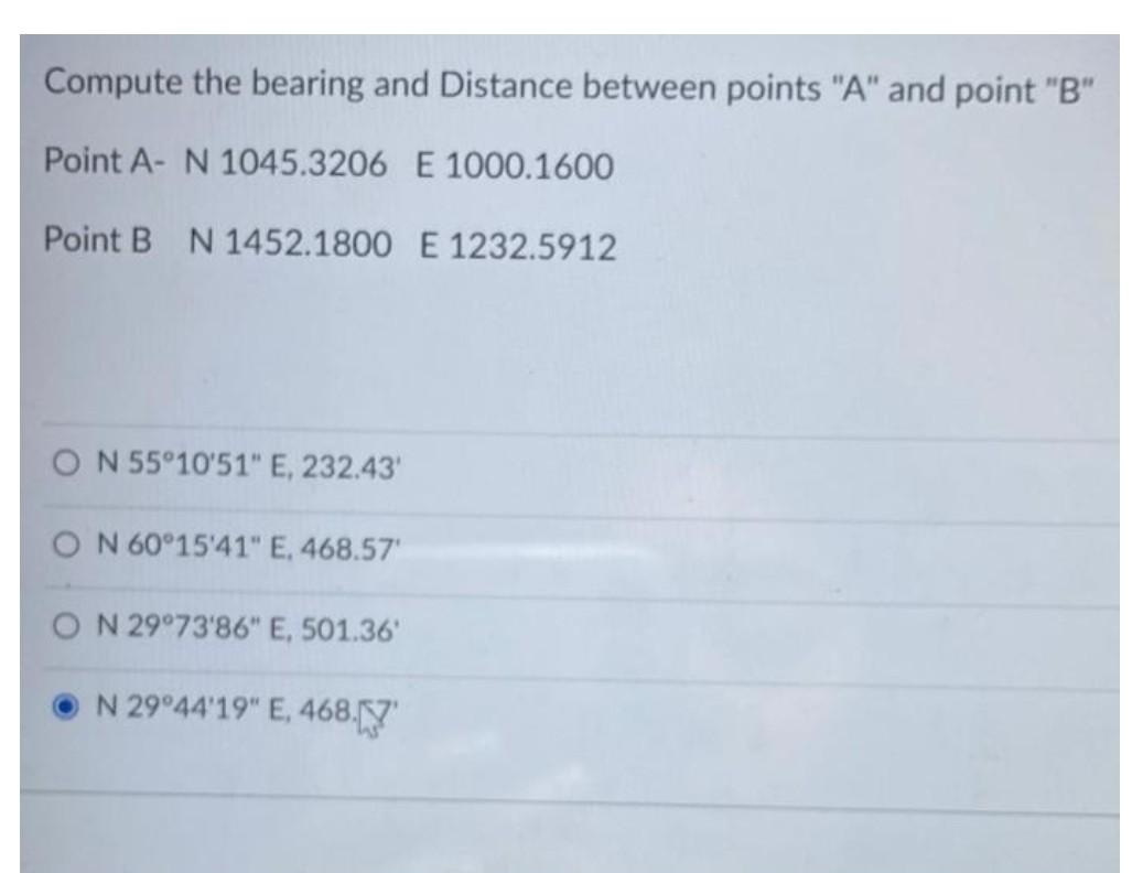 Solved Compute the bearing and Distance between points 