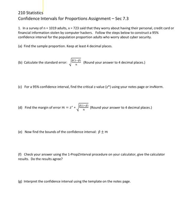 Solved Confidence Intervals for Proportions Assignment - | Chegg.com