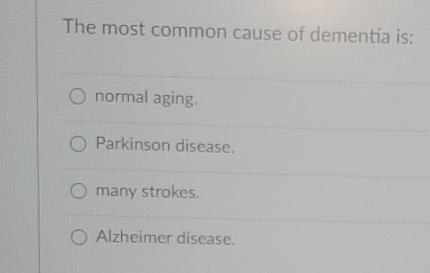 Solved The most common cause of dementia is:normal | Chegg.com