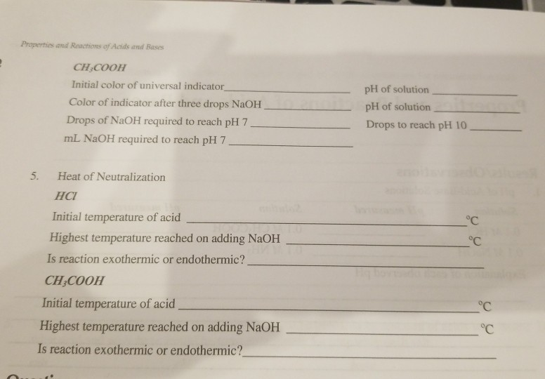 Properties and Reactions of Acids and Bases CH3COOH | Chegg.com