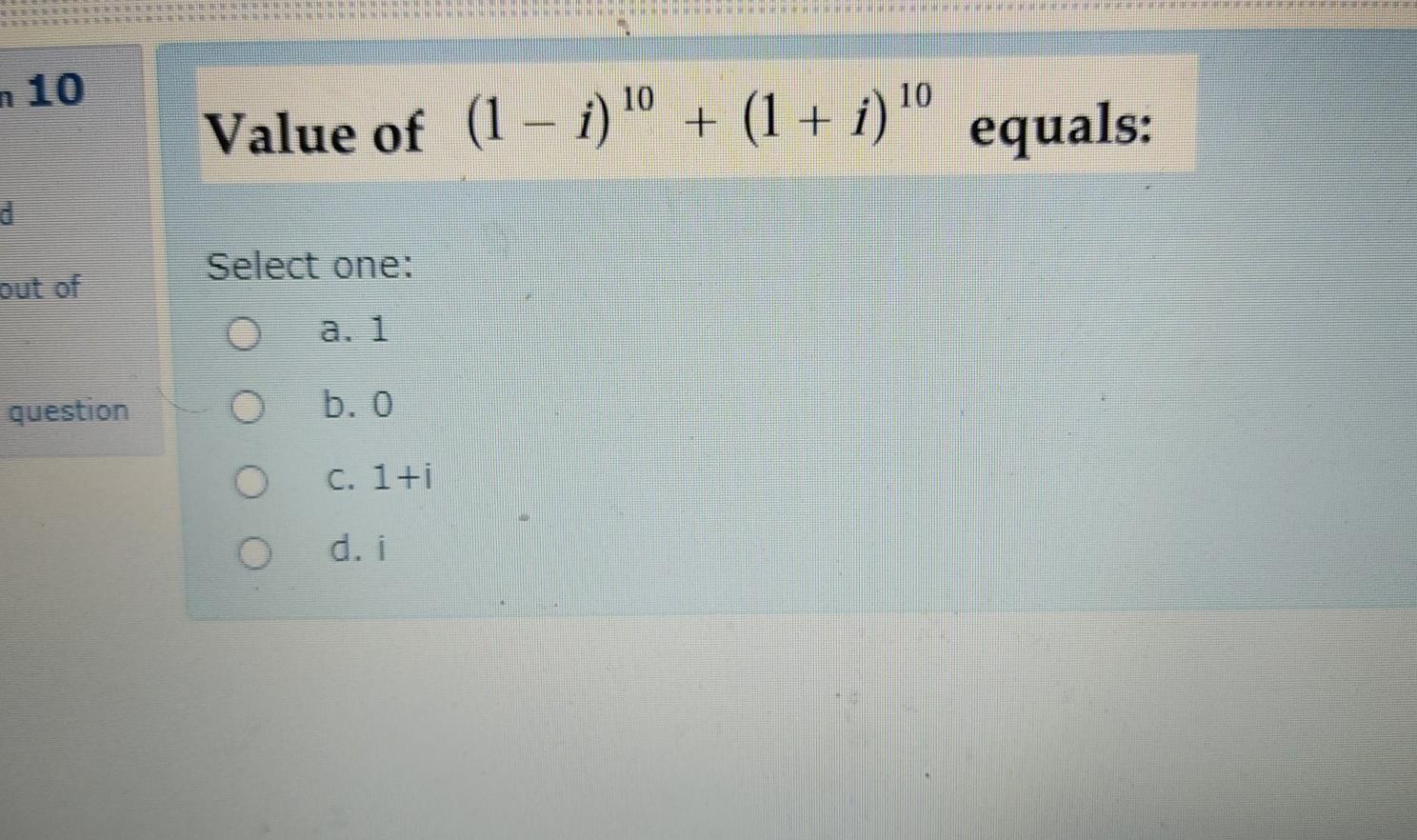 Solved N 10 Value Of 1 I Lº 1 I º Equals Sel Chegg Com