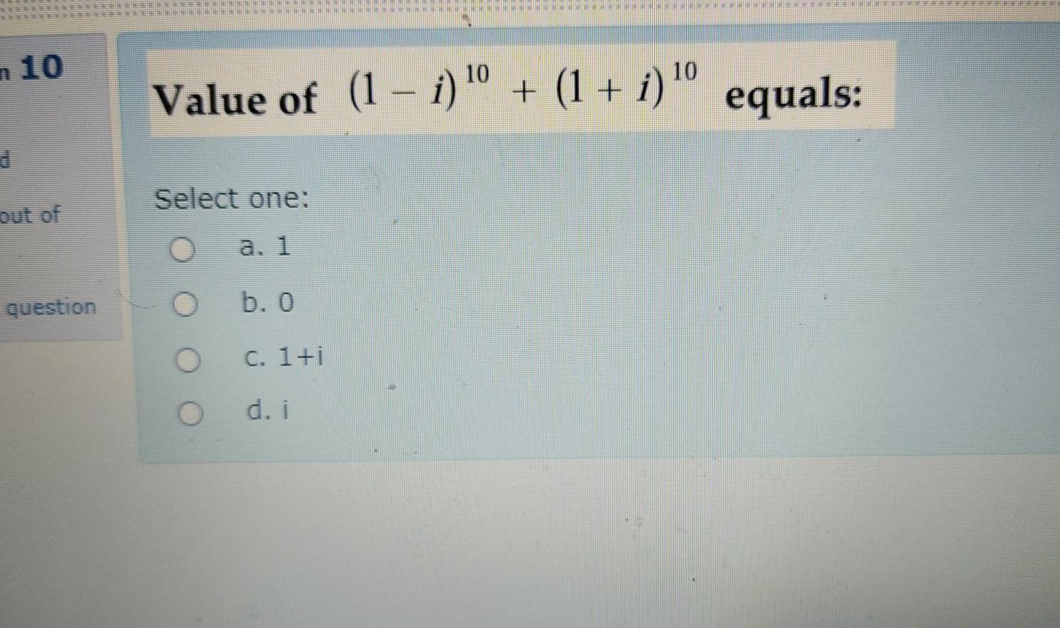 Solved N 10 Value Of 1 I Lº 1 I º Equals Sel Chegg Com