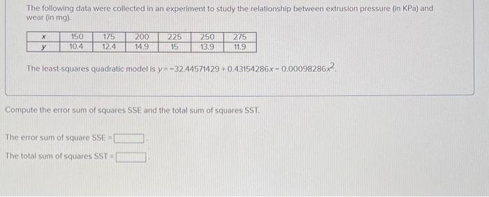 Solved The following data were collected in an experiment to | Chegg.com