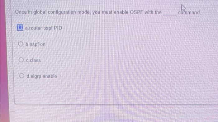 Solved Once in global configuration mode you must enable | Chegg.com