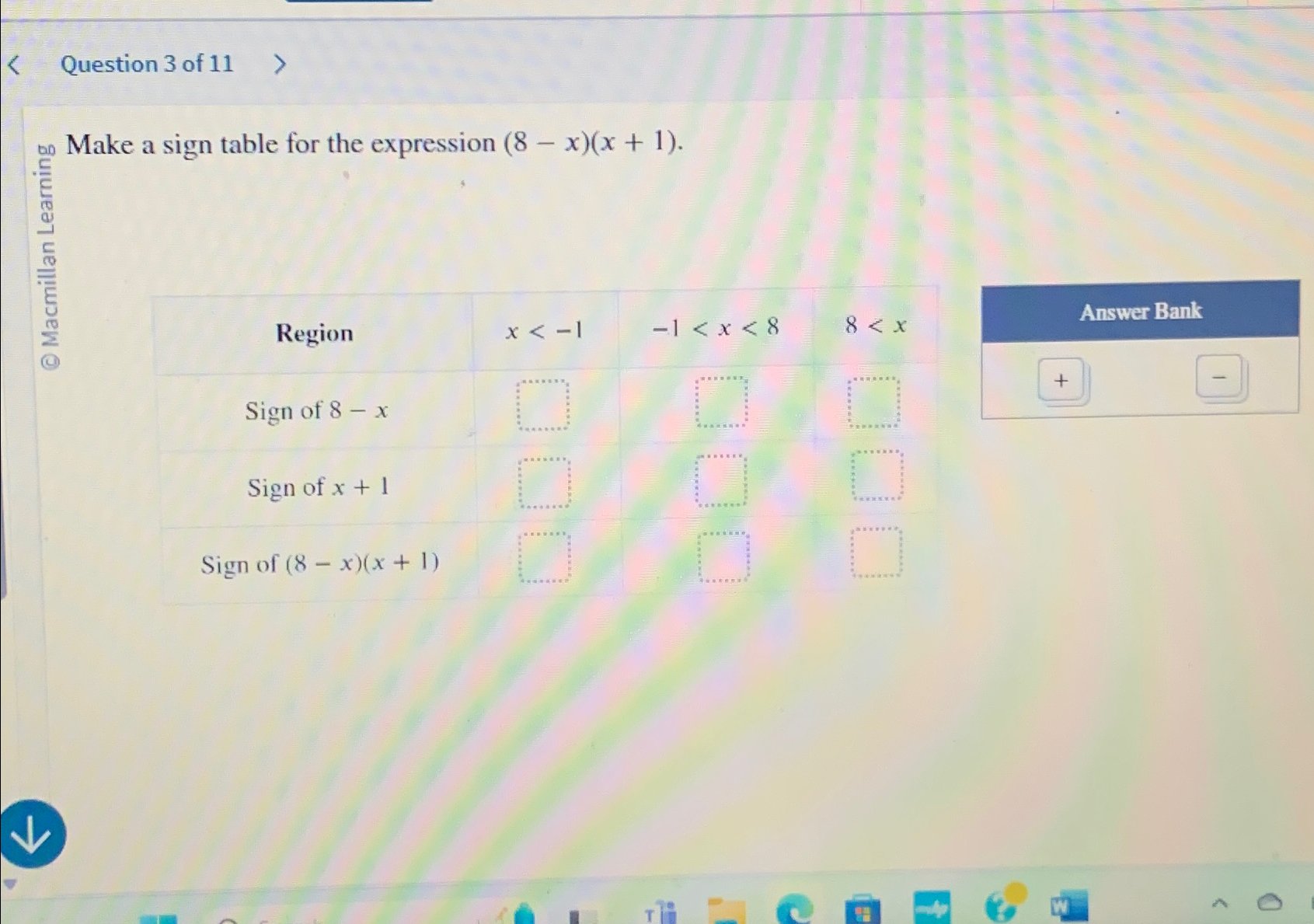 Solved Question 3 ﻿of 11Make a sign table for the expression | Chegg.com