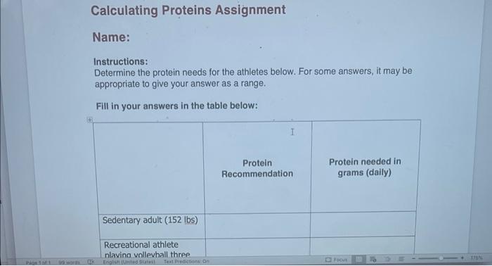 Solved Calculating Proteins Assignment Name: Instructions: | Chegg.com