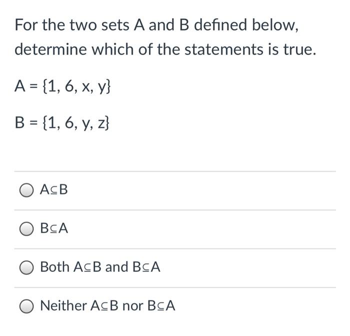 Solved For The Two Sets A And B Defined Below, Determine | Chegg.com