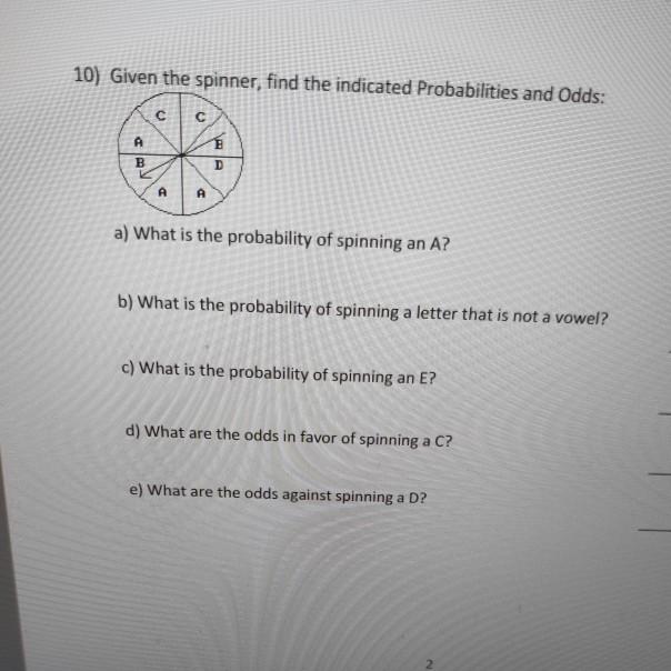 Solved 10) Given the spinner, find the indicated | Chegg.com