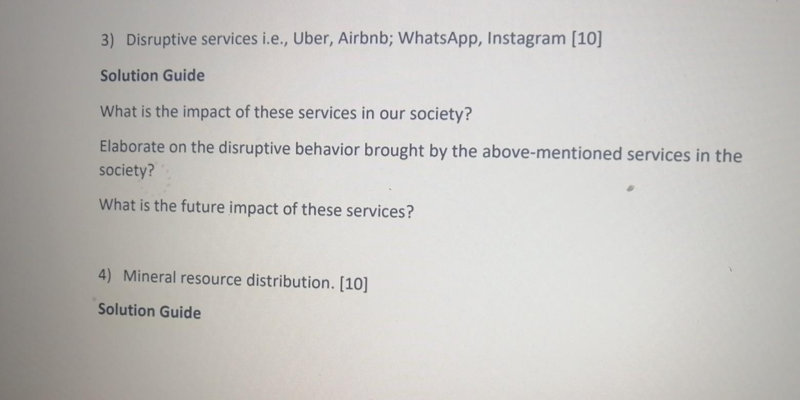 3) Disruptive Services I.e., Uber, Airbnb; WhatsApp, | Chegg.com