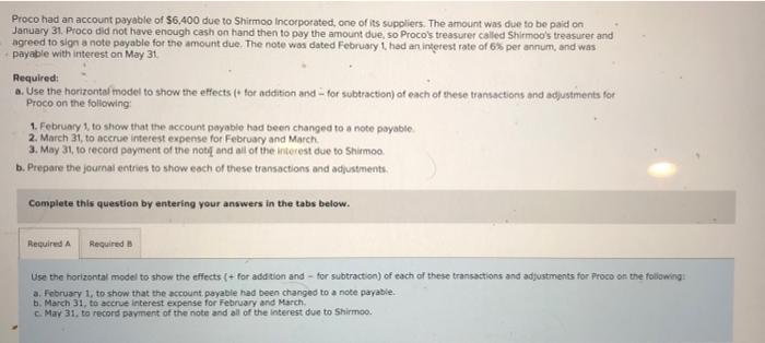 Solved Proco had an account payable of $6.400 due to Shirmoo | Chegg.com