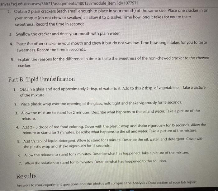 canvas.fscj.edu/courses/36671/assignments/480133?module_item_id=1077971 2. Obtain 2 plain crackers (each small enough to plac