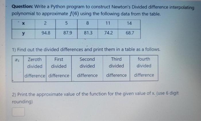 Solved Question: Write a Python program to construct | Chegg.com