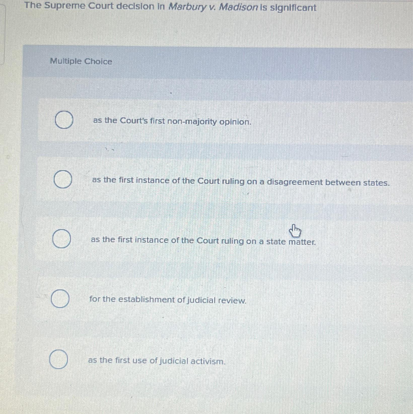 What was the most significant result of the ruling cheap in marbury versus madison