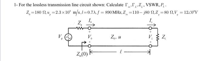 Solved 1- For The Lossless Transmission Line Circuit Shown: | Chegg.com