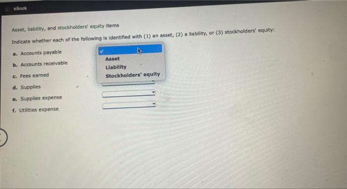 Solved eBook Asset, liability, and stockholders' equity | Chegg.com