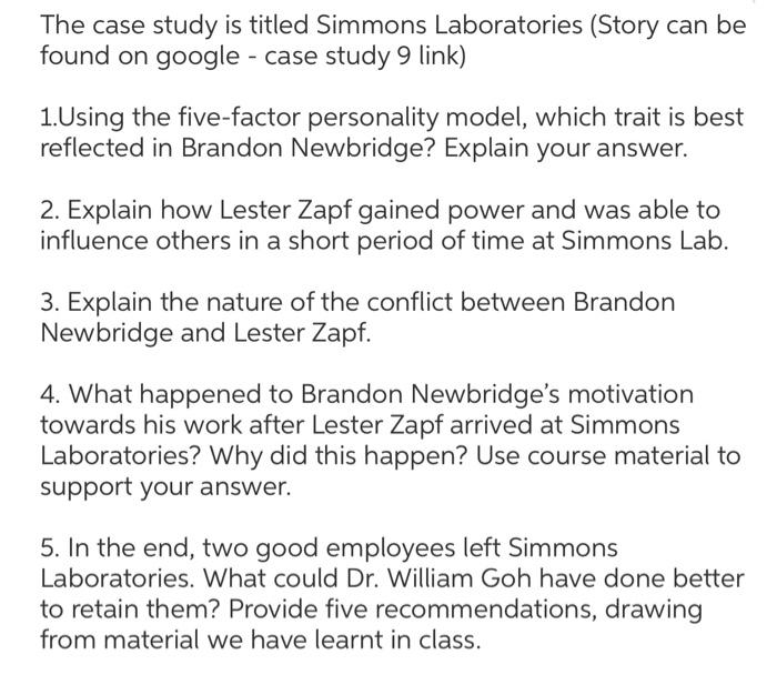 simmons laboratories case study individual