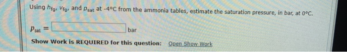 Solved Using hfg, Vfg, and Psat at -4°C from the ammonia | Chegg.com