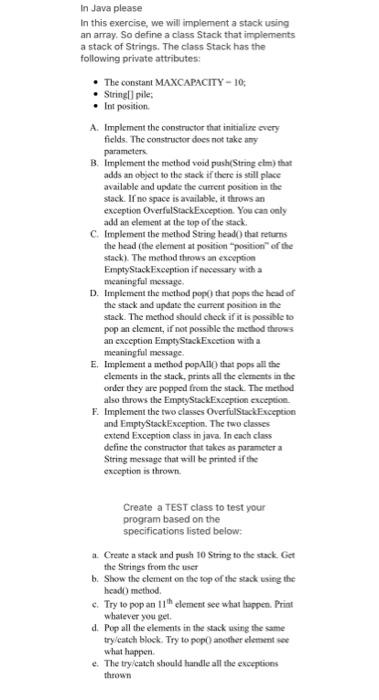 Solved In Java please In this exercise, we will implement a | Chegg.com