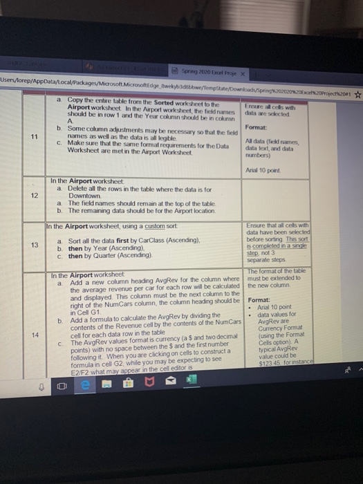 Excel Project 1 - MS Excel (Spring 2020) Use the | Chegg.com