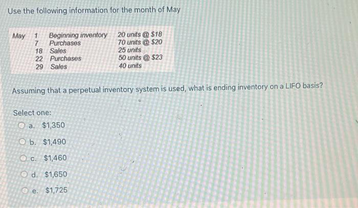 Solved Use the following information for the month of May | Chegg.com