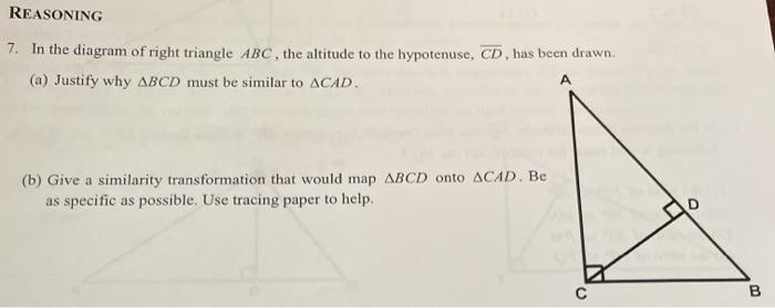 Solved REASONING 7. In the diagram of right triangle ABC, | Chegg.com