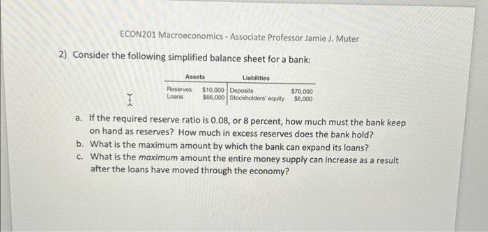 Solved 2) Consider The Following Simplified Balance Sheet | Chegg.com