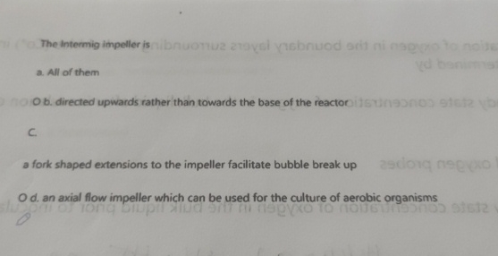 Solved The intermig impeller isa. ﻿All of themO b. ﻿directed | Chegg.com