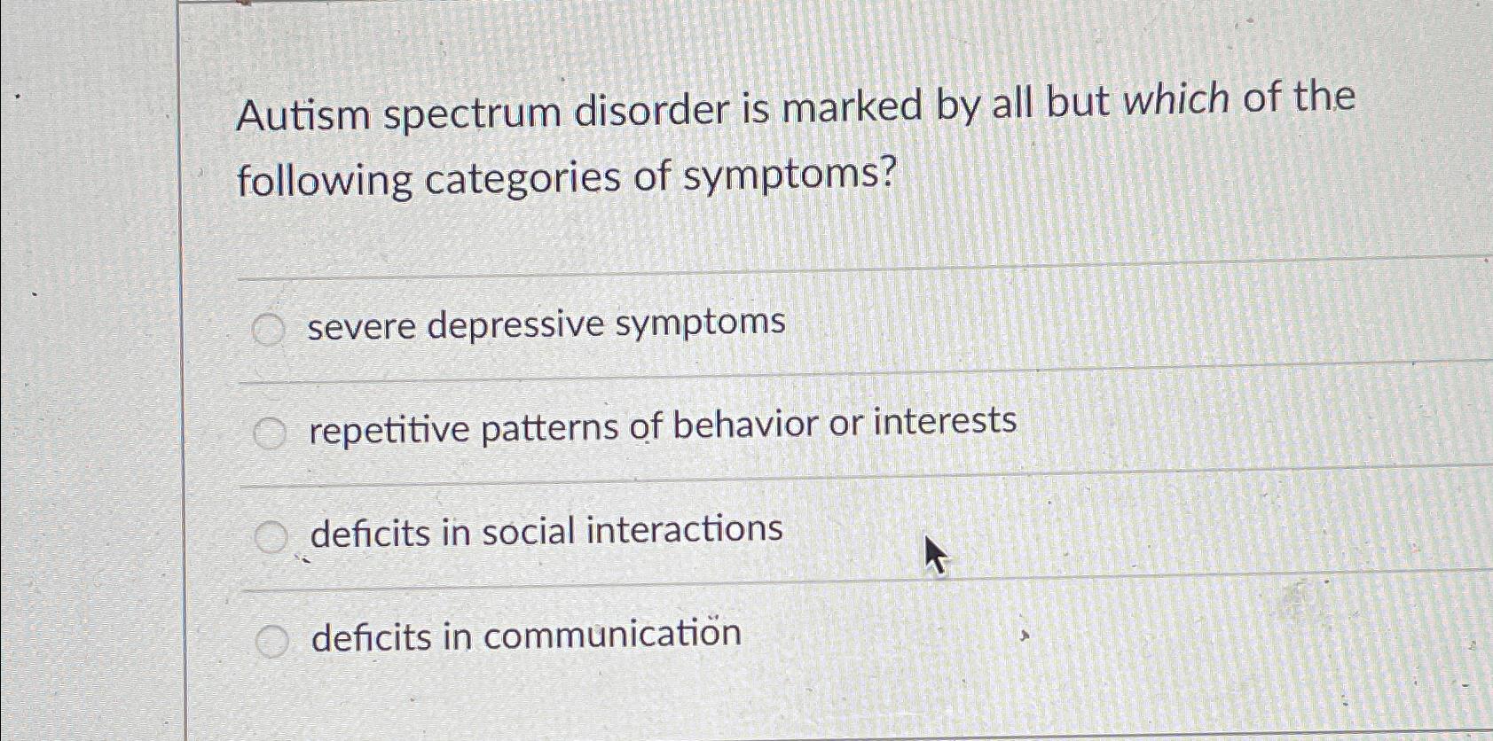 Autism Spectrum Disorder is Marked by All But Which Traits?