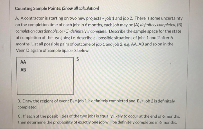 Solved Counting Sample Points Show All Calculation A A