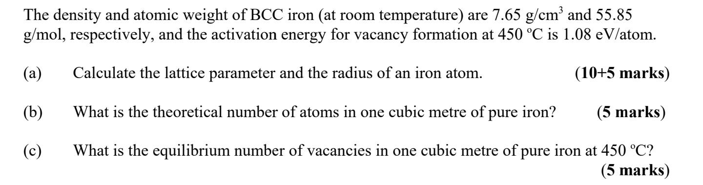 Solved The density and atomic weight of BCC iron (at room | Chegg.com
