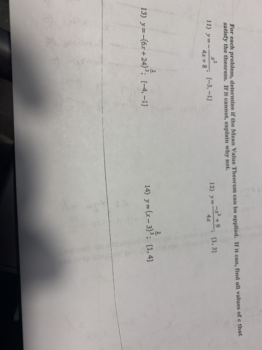 Solved For each problem, determine if the Mean Value Theorem | Chegg.com