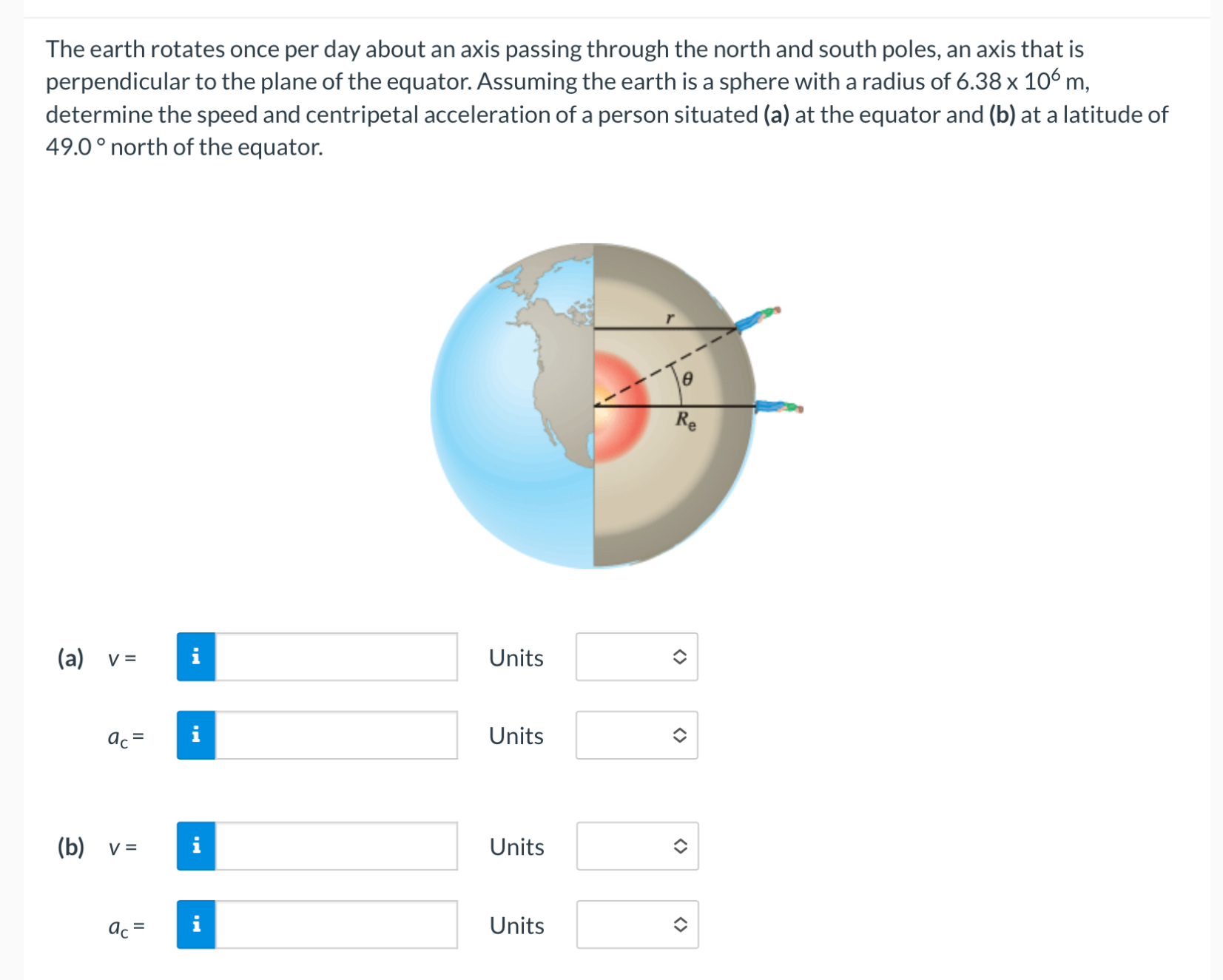 Solved The earth rotates once per day about an axis passing | Chegg.com
