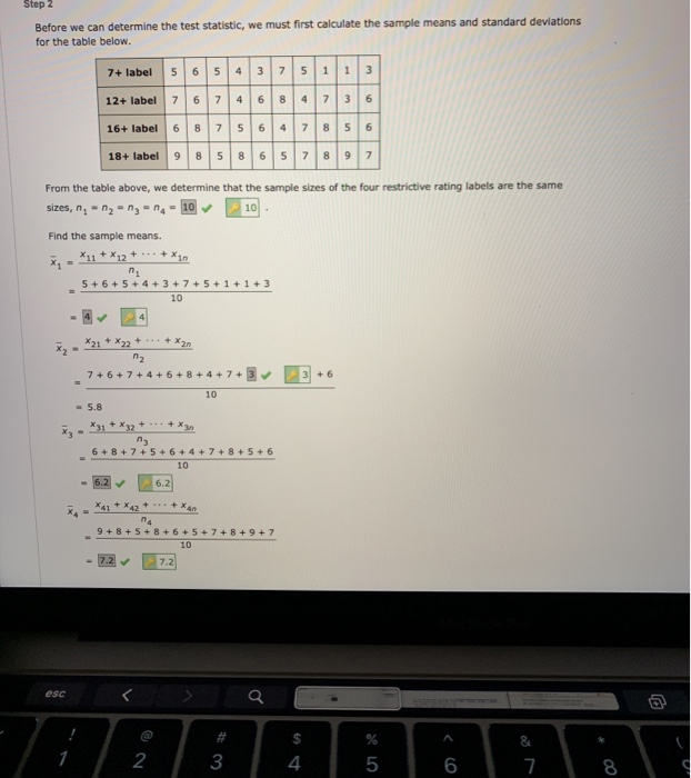 Solved Now that we have determined the sample means, x, = 4,