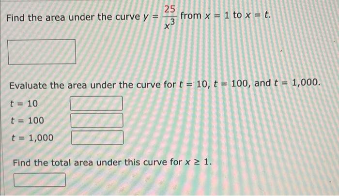 Solved 25 Find the area under the curve y = from x 1 to x = | Chegg.com