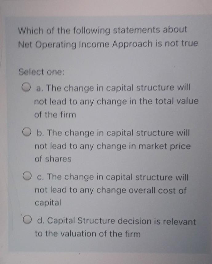 Solved Which of the following statements about Net Operating | Chegg.com