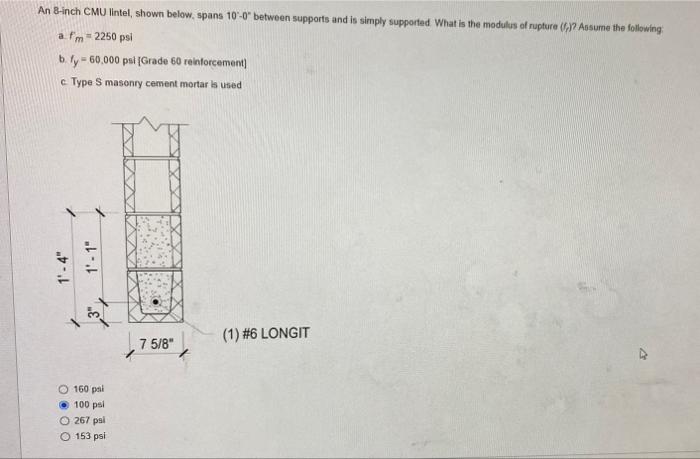 Solved An 8-inch CMU lintel, shown below, spans 10∘0∘ | Chegg.com