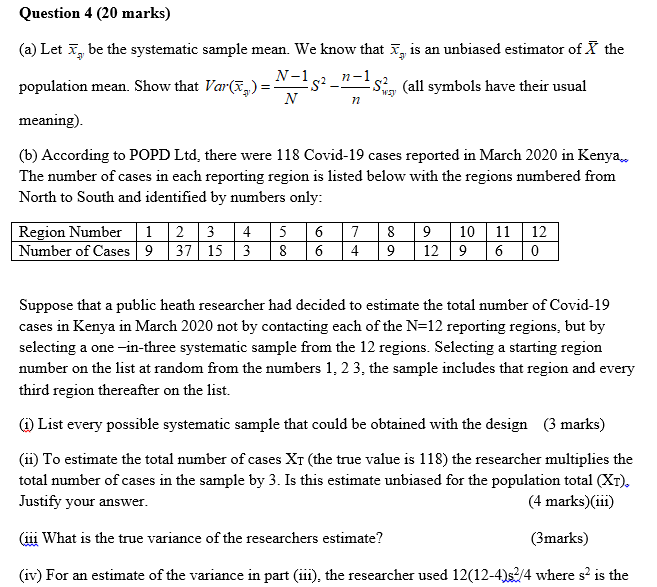 Solved Question 4 (20 marks) (a) Let 2, be the systematic | Chegg.com
