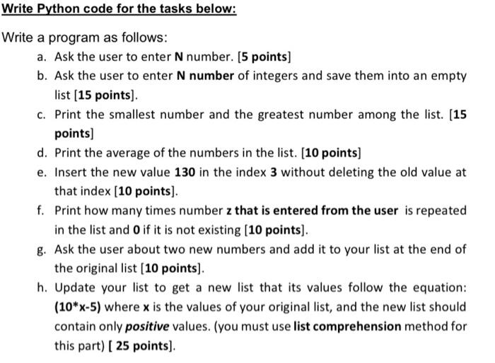 Solved Write Python code for the tasks below: Write a | Chegg.com