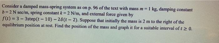 Solved Consider a damped mass-spring system as on p. 96 of | Chegg.com