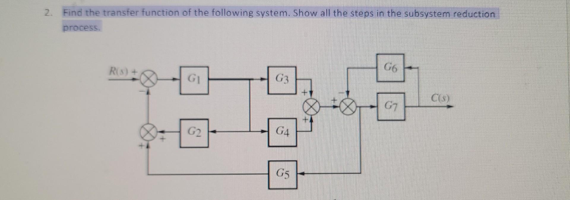Transfer Function Reduction Solved 2. Find the transfer function of the following | Chegg.com